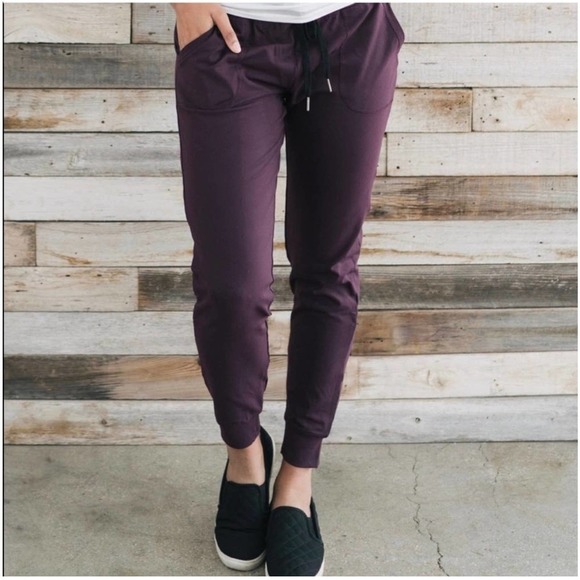 ZYIA Pants - Zyia Burgundy Purple Unwind Ankle Cinched Stretch Waist Joggers Large